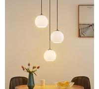 Lámpara colgante Lindby Jurian, Ø 32 cm, 3 luces, níquel/opal, cristal