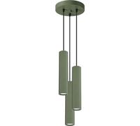 Lámpara colgante moderna de color verde oliva, redonda, con un diámetro de 20 cm, equipada con tres tubos ondulados, ideal para la cocina-comedor sobre la isla. Utiliza 3 bombillas GU10 de 10W, marca