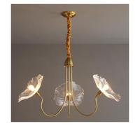 Lámpara Colgante Pantalla Vidrio Pétalo Tres Cabezas Estilo Granja | Luz Suspendida Con Brazo Hierro Curvo, Casquillo E27, Forma Floral, Equipo Colgante para Comedor, Sala(Clear)