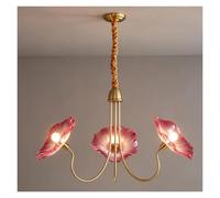 Lámpara Colgante Pantalla Vidrio Pétalo Tres Cabezas Estilo Granja | Luz Suspendida Con Brazo Hierro Curvo, Casquillo E27, Forma Floral, Equipo Colgante para Comedor, Sala(Purplish red)