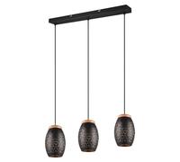 Reality Leuchten Lámpara colgante Bidar, longitud 71 cm, negro-oro, 3 luces, metal
