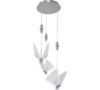 Lámpara colgante redonda decorativa con forma de mariposa, fabricada en cromo, con tecnología LED de 24W y luz de color variable. Modelo MARIPOSA, línea Light Prestige