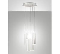 Lámpara colgante redonda Fabas Luce Prado con 8 luces - 52 W de LED regulables - Placa de techo redonda en color blanco mate
