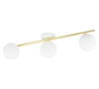 Lámpara colgante SPLENDI con estructura dorada y esferas de vidrio blanco