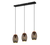 Lámpara colgante Reality Bidar, tres luces, casquillo E27, diámetro 15 cm, color y dorado, con altura ajustable