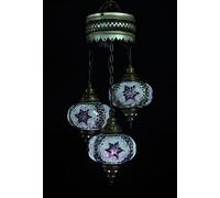 Lámpara colgante turca - Lámpara de estilo oriental - Color lila - 3 esferas de vidrio - Diseño de mosaico hecho a mano