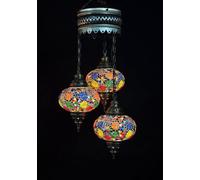 Lámpara colgante turca - Lámpara oriental - Multicolor - 3 esferas de vidrio - Diseño de mosaico - 80 cm de altura