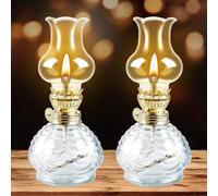 Lámpara de Aceite: 2 Piezas Lampara de Quinqué Antiguo con Mecha Regulable, Lámparas de Parafina en Cristal para Decoración Clásica del Sala Comedor Exteriores Interior