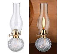 Lámpara de Aceite Vintage de Vidrio Transparente Con Mecha y Brillo Ajustable, Decorativa a Prueba de Viento para Sala de Estar, Comedor y Uso de Emergencia