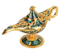 Lámpara de Aladdin de metal, 12 cm, decoración oriental, color dorado y azul