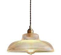Lámpara de araña de cristal rústica nórdica, lámpara colgante de cúpula acanalada única con acabado de latón para cocina, lámpara colgante pequeña y moderna antigua para pasillo, comedor, sala de