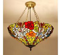 Lámpara de araña estilo Tiffany de 20 pulgadas, lámpara colgante de vidrieras hecha a mano vintage, luz de techo LED E27 ajustable en altura para sala de estar, dormitorio, comedor, decoración (5 bom
