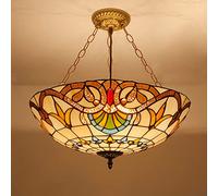 Lámpara de araña estilo Tiffany de 20 pulgadas, lámpara colgante de vidrieras hecha a mano vintage, luz de techo LED E27 ajustable en altura para sala de estar, dormitorio, comedor, decoración (5 bom