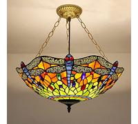 Lámpara de araña estilo Tiffany de 20 pulgadas, lámpara colgante de vidrieras hecha a mano vintage, luz de techo LED E27 ajustable en altura para sala de estar, dormitorio, comedor, decoración (5 bom
