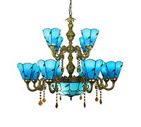 Lámpara de araña Estilo Tiffany Vintage con Elegante vidrieras Azules Lámpara Colgante de Techo de Doble Capa para Sala de Estar, Dormitorio, decoración del Hotel, Accesorio de iluminación, E27, 40 W