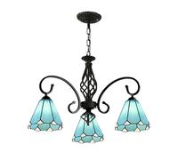 Lámpara de araña Estilo Tiffany Vintage - Lámpara Colgante de vidrieras Azules de 3 Luces con Forma de Cono para Comedor. Elegante Elemento de iluminación para la decoración del hogar.
