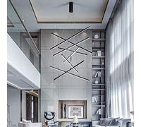 Lámpara de araña LED Moderna Negra para escaleras, Regulable, Colgante Largo para techos Altos con Control Remoto, Elegante decoración para recibidor, Sala de Estar, Villa, Hotel y Oficina.