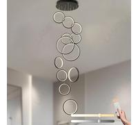 Lámpara de araña LED para techos Altos, 12 Anillos Negros, luz Colgante Ajustable con Control Remoto, lámpara Colgante para Entrada, decoración del hogar DIY, Temperatura de Color de 3000K a