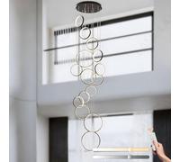 Lámpara de araña LED para techos Altos, 15 Anillos Negros, luz Colgante Ajustable, Control Remoto, Altura Regulable, 3000K 6000K escaleras y entradas de Bricolaje.