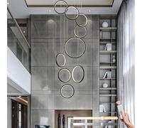 Lámpara de araña LED para techos Altos, 9 Anillos Negros, luz Colgante Ajustable, Control Remoto, 3000K 6000K, Ideal para escaleras y entradas de Bricolaje.
