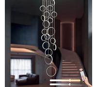 Lámpara de araña LED para techos Altos, Altura Ajustable, Colgante con 18 Anillos Negros, Control Remoto, 3000K/6000K escaleras y entradas de Bricolaje.