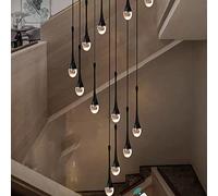 Lámpara de araña Moderna de Cristal Negro de 12 Luces para techos Altos, lámpara Colgante LED Regulable para vestíbulos, escaleras y entradas.