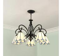 Lámpara de araña Moderna Estilo Tiffany - Lámpara Colgante de 5 Luces con vidrieras Blancas para Comedor, lámpara Colgante en Forma de Cono, Elegante luminaria para la decoración del hogar.