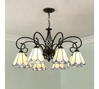 Lámpara de araña Moderna Estilo Tiffany - Lámpara Colgante de vitral Blanco de 8 Luces con Forma de Cono para Comedor. Elegante luminaria Decorativa.