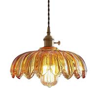 Lámpara De Araña Nostálgica Retro Nórdica, Colgante Vidrio Creativa En Forma Pétalo,Accesorios Iluminación Techo,Altura Ajustable Sala Estar Dormitorio Estudio Decoración Luz Tornillo E27(Amber)