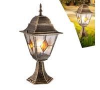 Lámpara de base rústica en vidrio antiguo dorado de aluminio H:42cm E27 Luz De Farola Lámpara De Sobremuro Apliques de Exteriores Linterna De Poste alumbrado de camino jardín patio terraza (B)