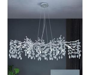 Lámpara de comedor de cristal moderna, colgante, con detalles cromados de lujo y fabricada con cristal K9 y ramas de aluminio. Lámpara de 10 luces, ideal para salones, dormitorios y techos altos (L120