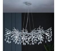 Lámpara de comedor de cristal moderna, colgante, con detalles cromados y elaborada con cristal K9 y ramas de aluminio. Lámpara de 10 luces, ideal para salones, dormitorios y techos altos (L100 cm)