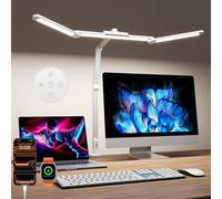 Lampara de Escritorio de LED 24W con Control Remoto - 1400LM 80CM LED Escritorio Ajuste de 360° con Pinza Luz Leer Puerto de carga USB para Estudiar, Oficina, Blanco