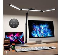 Lampara de Escritorio de LED 24W con Control Remoto - 1400LM 80CM LED Escritorio Ajuste de 360° con Pinza Luz Leer Puerto de carga USB para Estudiar, Oficina, Negro
