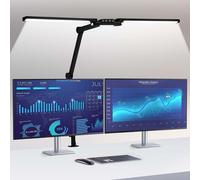 Lámpara de escritorio LED de 24W, con pinza, 95 cm, doble cabezal, regulable, con 5 temperaturas de color, protección para los ojos, lámpara de escritorio para oficina con brazo articulado, lámpara de