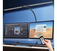 Lámpara de Escritorio LED Dimmable 24W, 75 cm, Doble Cabezal con Mando a Distancia - 2400 Lúmenes, 5 Colores y 10 Niveles de Brillo, Lámpara de Luz Natural con Pinza para Monitor y Mesa