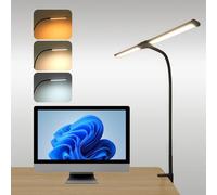 Lámpara de escritorio LED Ibenzoa® con pinza – cuello flexible tipo cisne, 10 niveles de brillo, 3 colores de luz, regulable, con puerto USB, ideal para lectura y trabajo en casa, cuidando la vista