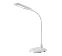 Lámpara de escritorio LED NELE, flexible y brillante, en color blanco. Lámpara de mesa con regulador de intensidad táctil de 3 niveles. 5W, 340 lúmenes, 6.500 Kelvin. Fabricada en plástico y metal