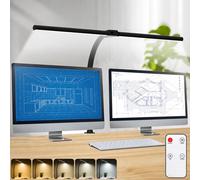 Lámpara de escritorio LED, regulable, con doble cabezal, 80 cm, 24W, lámpara de lectura con pinza, 5 colores de luz, con control remoto, para oficina, estudio, color