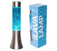 Lámpara de lava brillante de 30 cm de alto, con base plateada y líquido azul