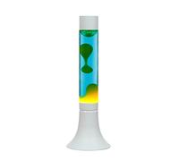 Lámpara de lava de aluminio y vidrio, blanco, azul y amarillo, para habitación juvenil, 37,5 cm de altura, G9 máx. 25 W, incluye bombilla, lámpara de mesa magma, YVONNE