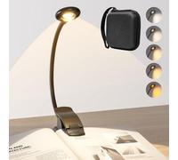 Lámpara de lectura Ibenzoa® con pinza para libros: cuello de cisne flexible de 360°, recargable por USB-C, 5 temperaturas de color, regulable, compacta y con funda de transporte