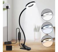 Lámpara de lectura LED Ibenzoa® con pinza – lámpara flexible de cuello de cisne, con conexión USB, 3 temperaturas de color, regulable de forma continua (10 niveles), sin parpadeo, pinza para objetos d