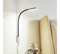 Lámpara de lectura LED Lindby Flexola, níquel, redonda, metal, enchufe