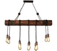 Lámpara de luz Lámpara Colgante Industrial de 10 Luces Luces Colgantes Lámpara Colgante Estilo Granja Retro Luces Colgantes viga de Madera dyuk lámpara de Isla Lineal Grande, 110~240 V E27