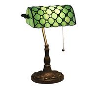 Lámpara de Mesa banquero de vidrieras Estilo Tiffany Elegante Vintage con Base de aleación para Sala de Estudio, Dormitorio, iluminación artística, E27 (Bombillas no Incluidas), Verde