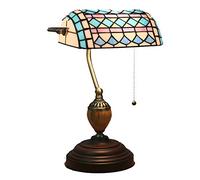 Lámpara De Mesa Banquero Estilo Tiffany con Elegante Pantalla De Vitral Azul Dormitorio Al Lado De Lámparas De Escritorio para Iluminación De Sala De Estudio, E27 (Bombillas No Incluidas)