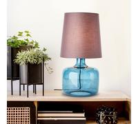 Lámpara de mesa BRILLIANT de color azul oscuro con pantalla de tela HYDRA. Lámpara de mesa decorativa con interruptor en el cable. 57 cm de altura y 30 cm de diámetro. Casquillo E27, máximo 60 W. Vidr
