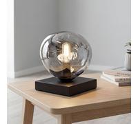 Lámpara de mesa cristal plata negro metal salón E14 17,5 cm pequeña soplada artesanalmente espejada vidrio de lava decorativa mesita de noche sobremesa dormitorio