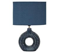 Lámpara de mesa de cerámica con pantalla de tela, 28,5x15x43 cm, color azul, modelo "Seta" de Mauro Ferretti
